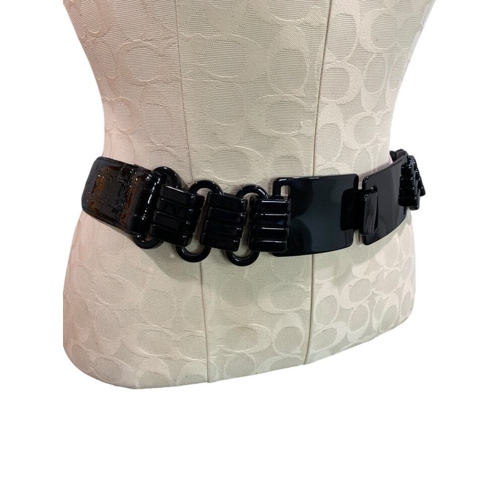 Small Sandy Duftler 1990s Womens Black Patent Leather Stretch Belt 7212